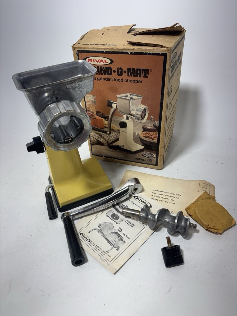 Vintage Rival Grind O Mat Model 303 Meat Grinder Food Chopper w Box Complete